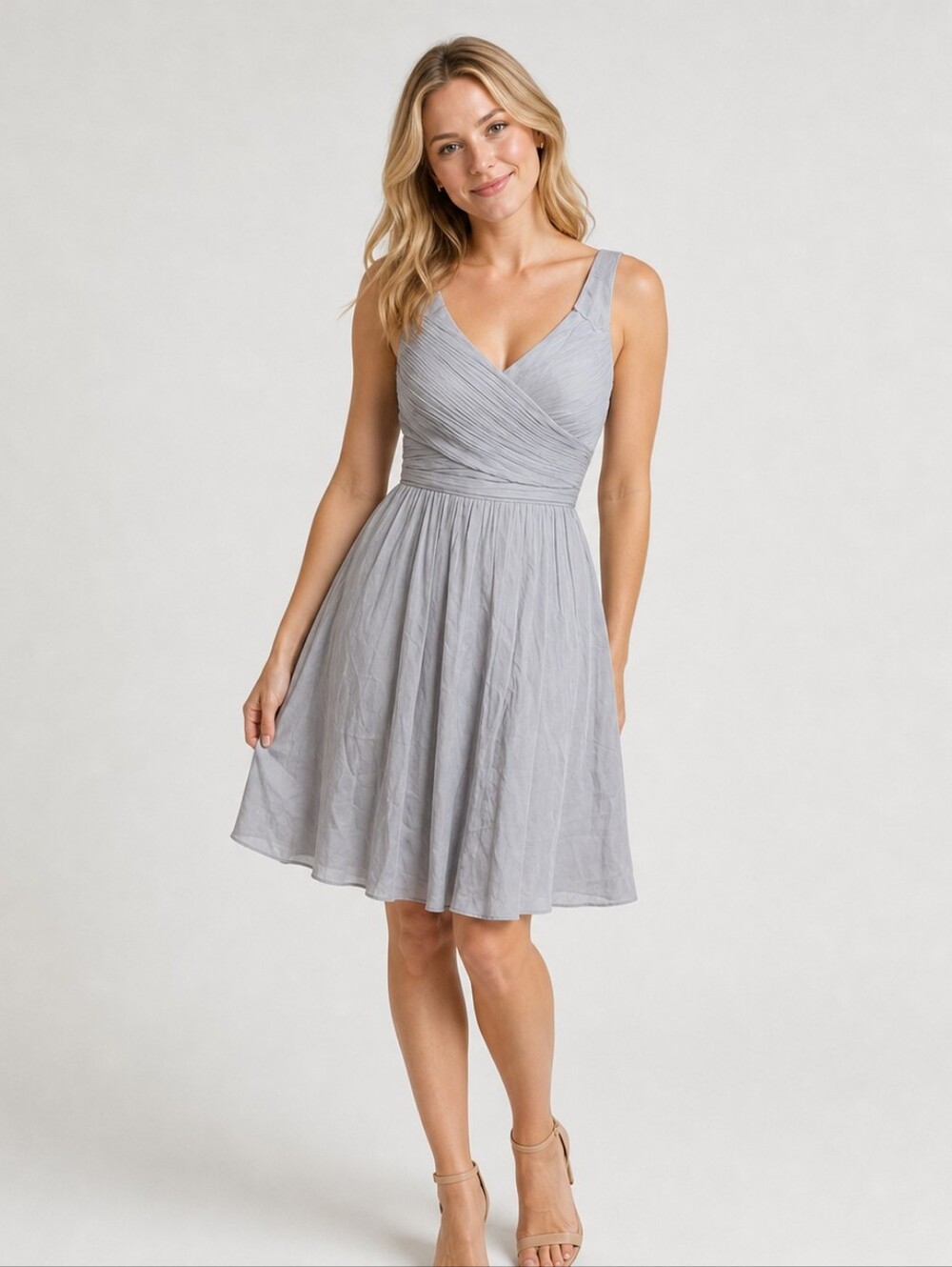 J. Crew Heidi Bridesmaid Formal Silk Chiffon Pleated A-Line Midi Dress Gray 4